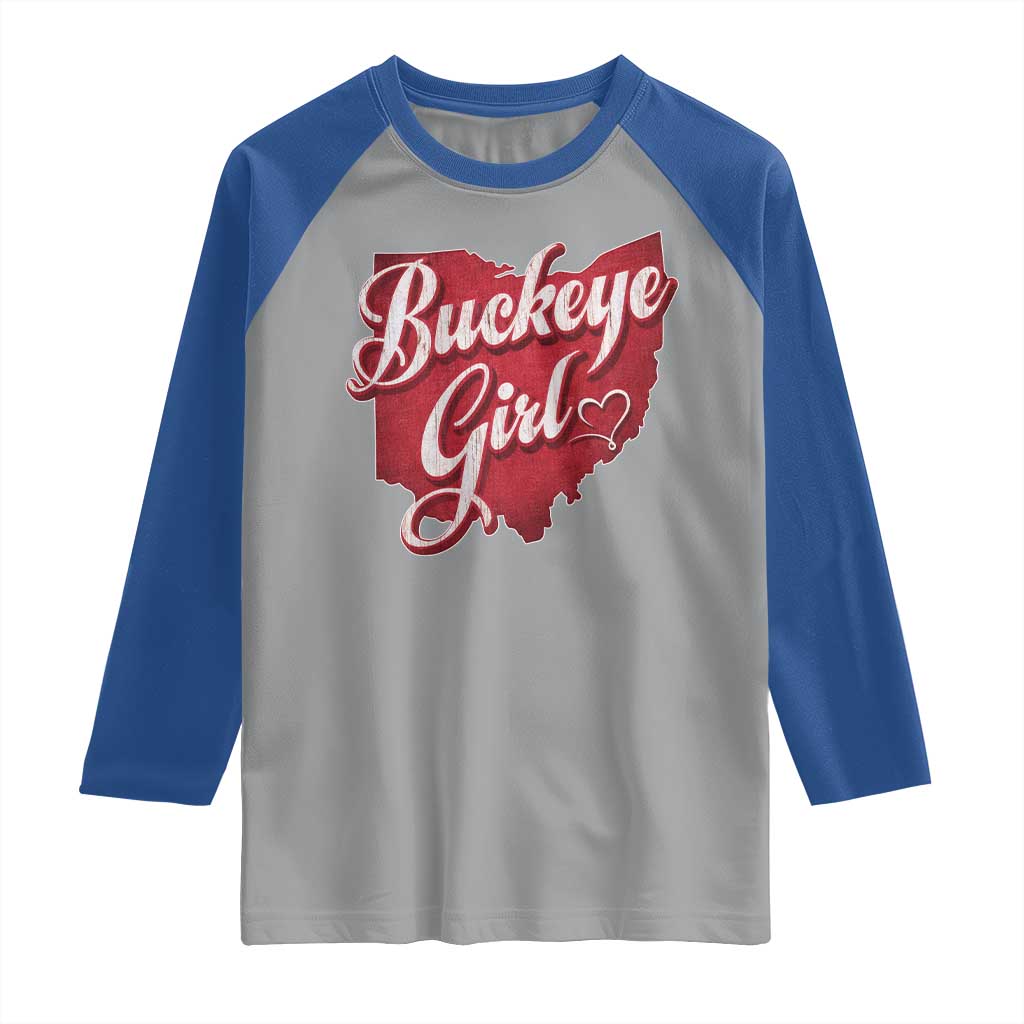 Funny Buckeye Girl Raglan Shirt Red Map Of Ohio State TS11 Sport Gray Royal Print Your Wear