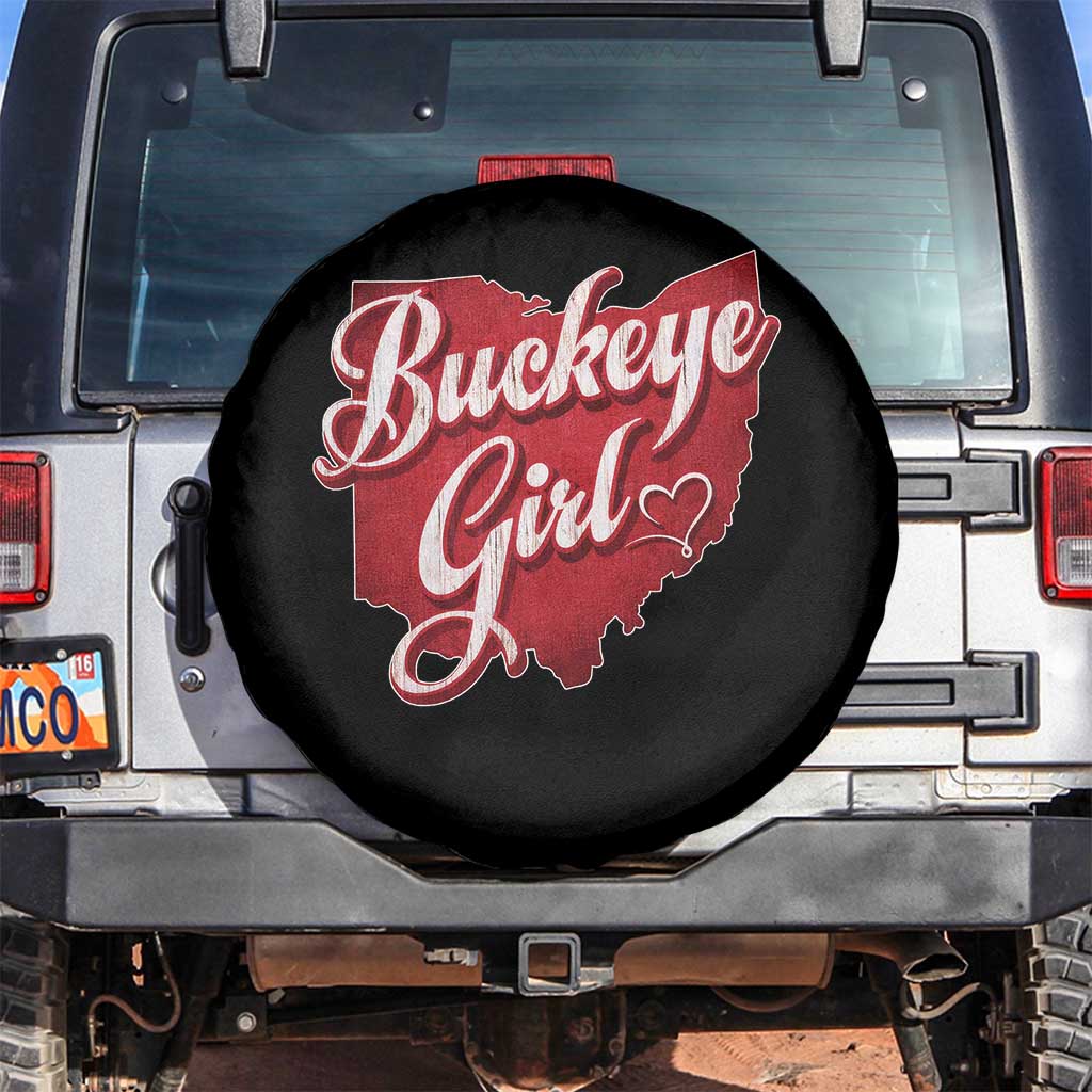 Funny Buckeye Girl Spare Tire Cover Red Map Of Ohio State TS11 No hole Black Print Your Wear