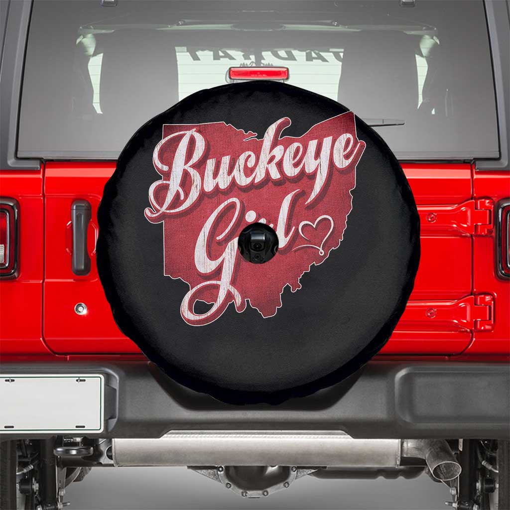 Funny Buckeye Girl Spare Tire Cover Red Map Of Ohio State TS11 Black Print Your Wear