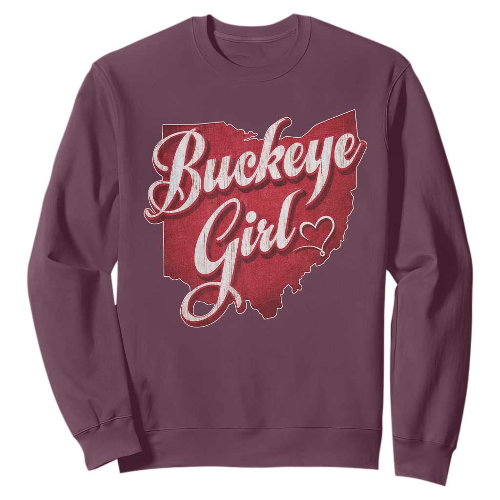 Funny Buckeye Girl Sweatshirt Red Map Of Ohio State TS11 Maroon Print Your Wear
