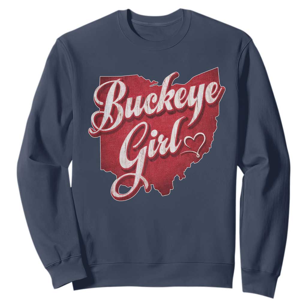 Funny Buckeye Girl Sweatshirt Red Map Of Ohio State TS11 Navy Print Your Wear
