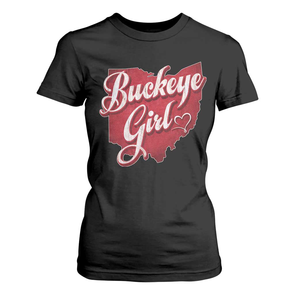 Funny Buckeye Girl T Shirt For Women Red Map Of Ohio State TS11 Black Print Your Wear