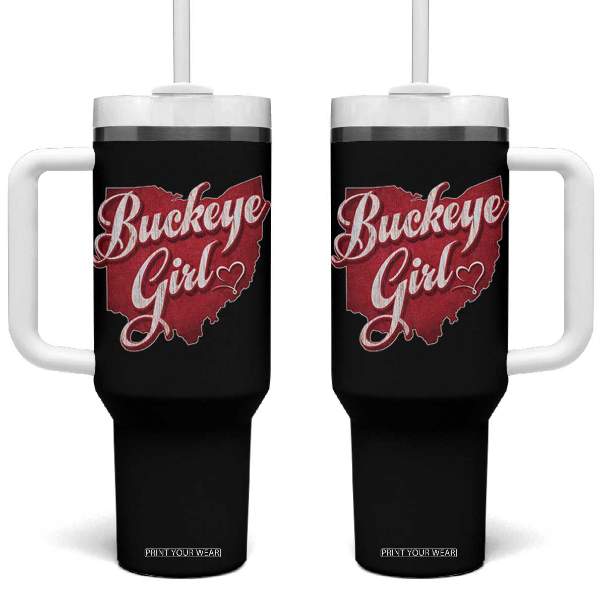 Funny Buckeye Girl Tumbler With Handle Red Map Of Ohio State TS11 One Size: 40 oz Black Print Your Wear
