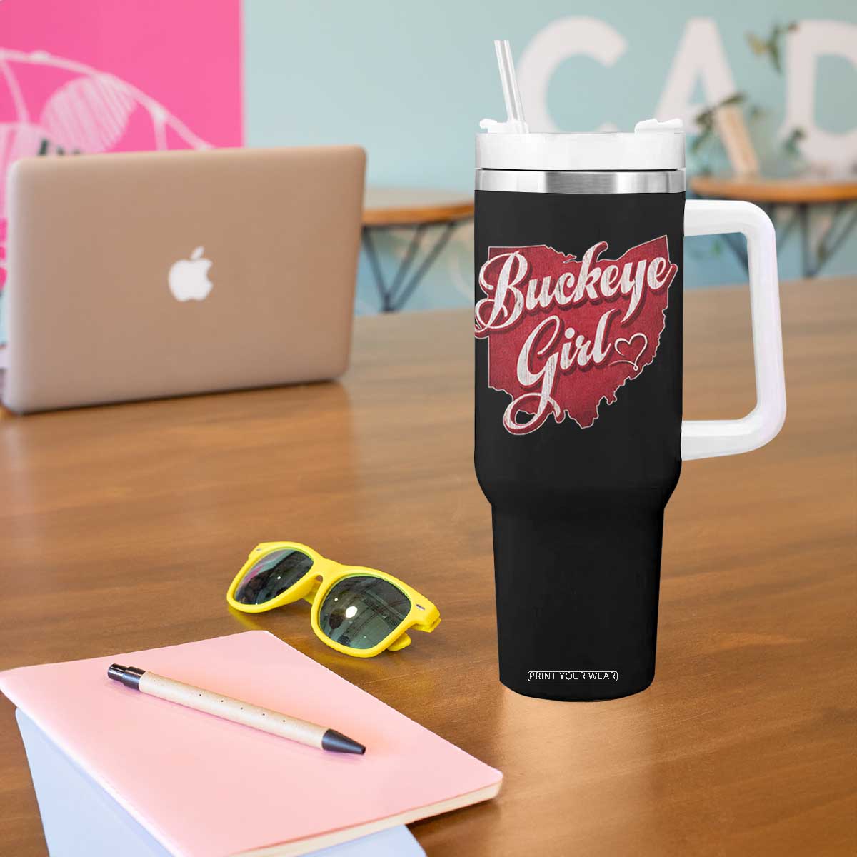 Funny Buckeye Girl Tumbler With Handle Red Map Of Ohio State TS11 Print Your Wear