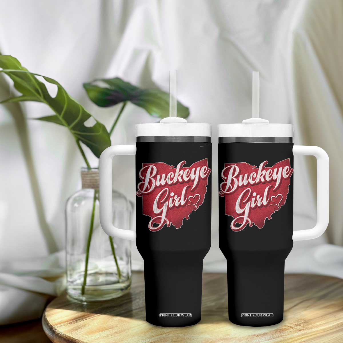 Funny Buckeye Girl Tumbler With Handle Red Map Of Ohio State TS11 Print Your Wear