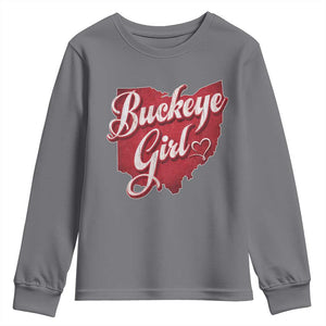 Funny Buckeye Girl Youth Sweatshirt Red Map Of Ohio State TS11 Charcoal Print Your Wear