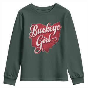 Funny Buckeye Girl Youth Sweatshirt Red Map Of Ohio State TS11 Dark Forest Green Print Your Wear