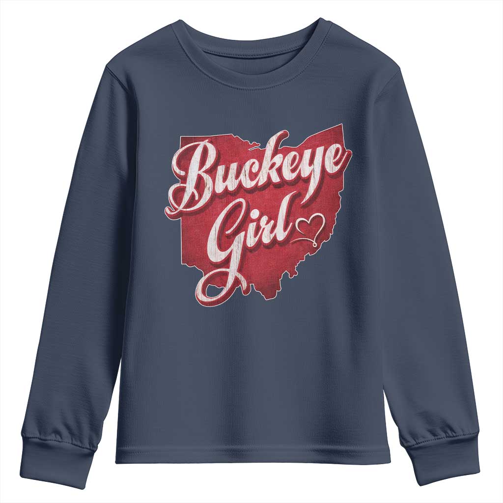 Funny Buckeye Girl Youth Sweatshirt Red Map Of Ohio State TS11 Navy Print Your Wear