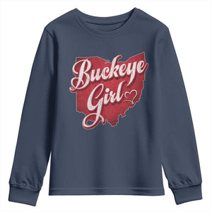 Funny Buckeye Girl Youth Sweatshirt Red Map Of Ohio State TS11 Navy Print Your Wear