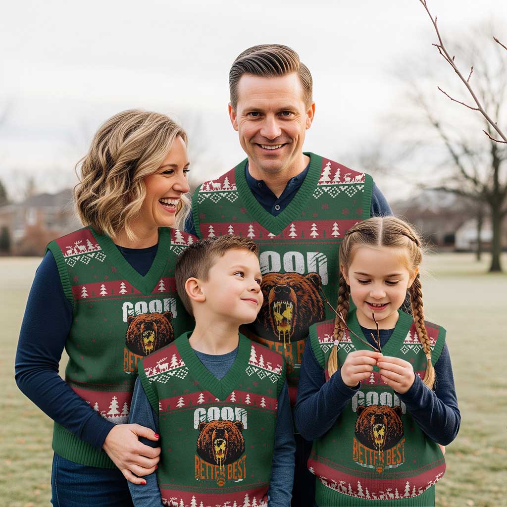 Funny Good Better Best V-Neck Knit Sweater Vest BR Eating Cheese CFB Football Fans TS11 Red Green Print Your Wear