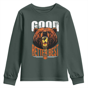 Funny Good Better Best Youth Sweatshirt BR Eating Cheese CFB Football Fans TS11 Dark Forest Green Print Your Wear