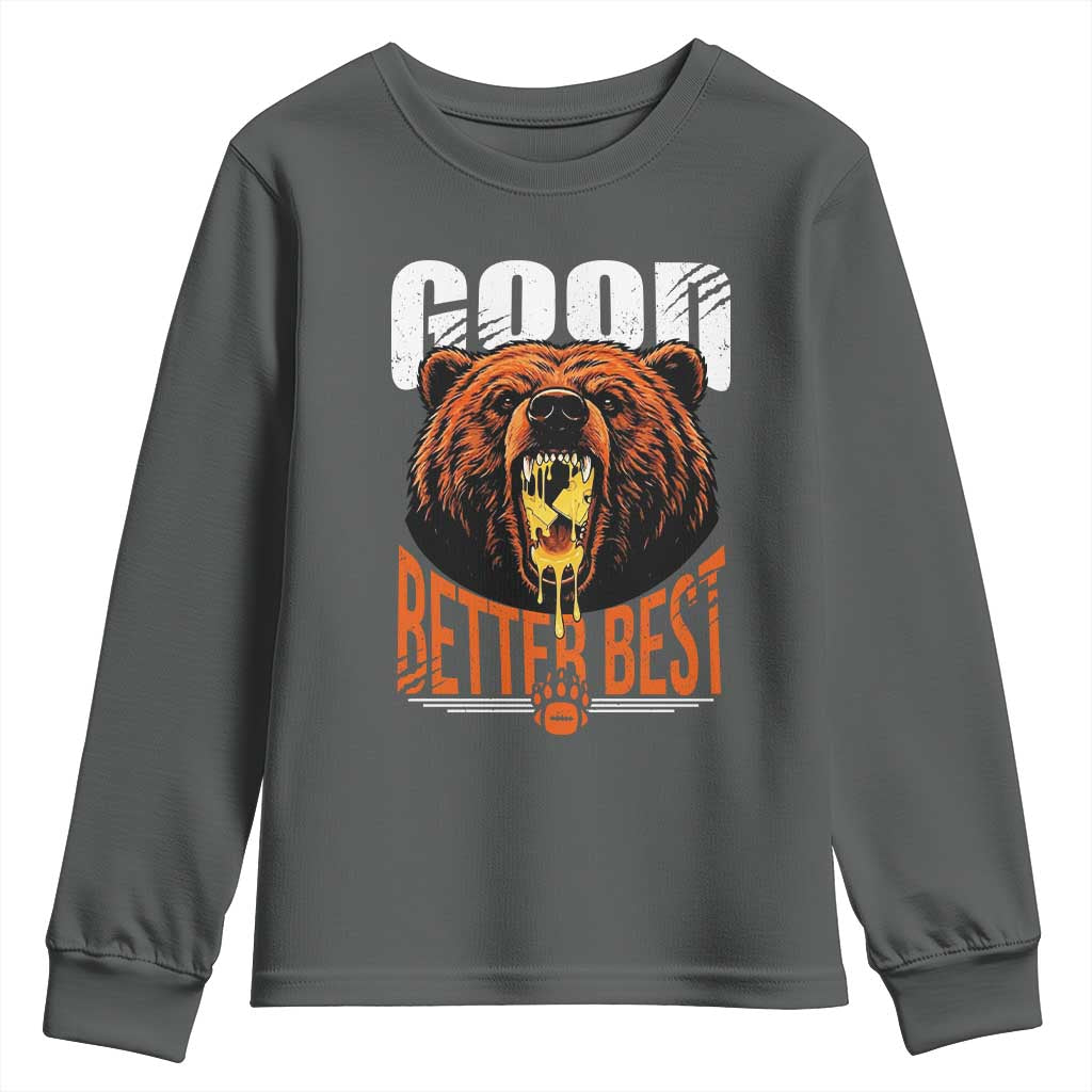 Funny Good Better Best Youth Sweatshirt BR Eating Cheese CFB Football Fans TS11 Dark Heather Print Your Wear