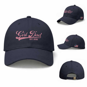 Girl Dad Est 2026 Baseball Cap Dad Of Girl 2026 Pink Baby Announcement TS11 Baseball Cap Universal Fit Navy Print Your Wear