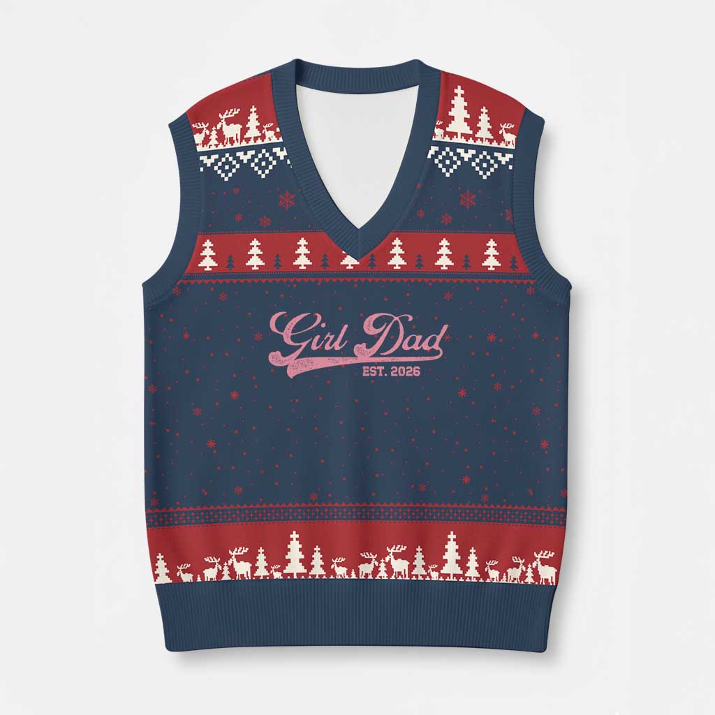 Girl Dad Est 2026 V-Neck Knit Sweater Vest Dad Of Girl 2026 Pink Baby Announcement TS11 Navy Red Print Your Wear