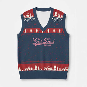 Girl Dad Est 2026 V-Neck Knit Sweater Vest Dad Of Girl 2026 Pink Baby Announcement TS11 Navy Red Print Your Wear