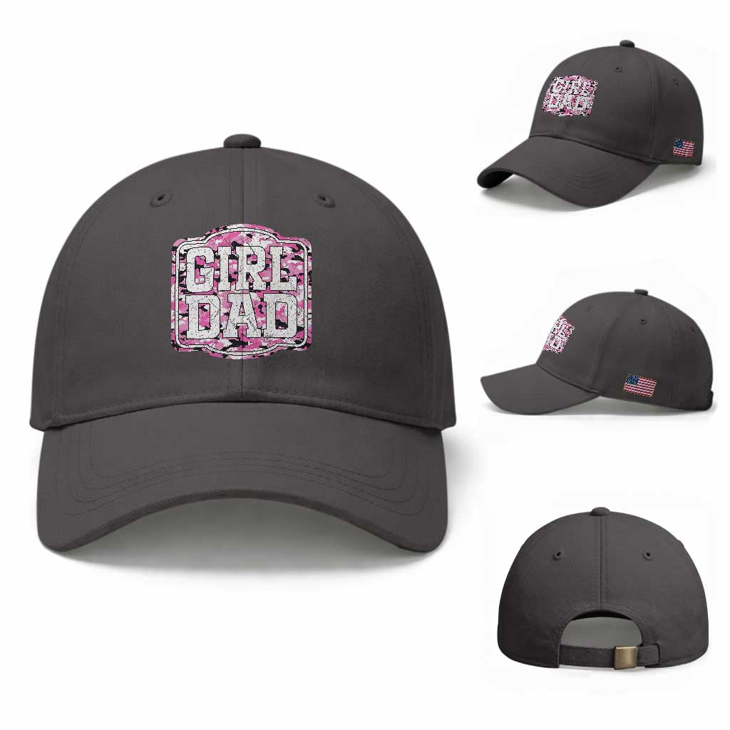 Girl Dad Baseball Cap Pink Camo Hunting Daddy Father's Day TS11 Baseball Cap Universal Fit Dark Gray Print Your Wear