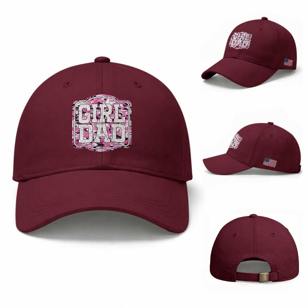 Girl Dad Baseball Cap Pink Camo Hunting Daddy Father's Day TS11 Baseball Cap Universal Fit Maroon Print Your Wear