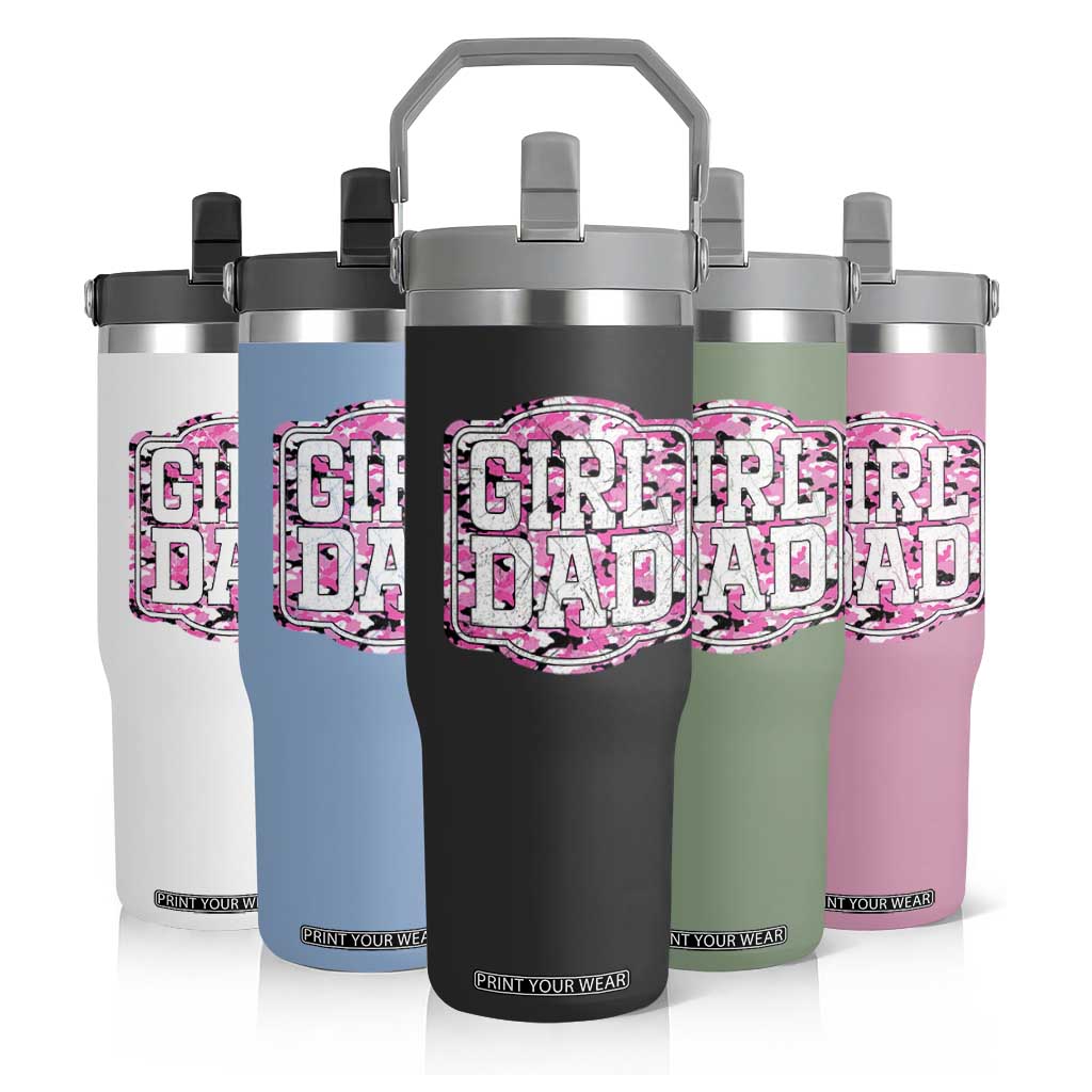 Girl Dad Flip Straw Tumbler Pink Camo Hunting Daddy Father's Day TS11 Print Your Wear