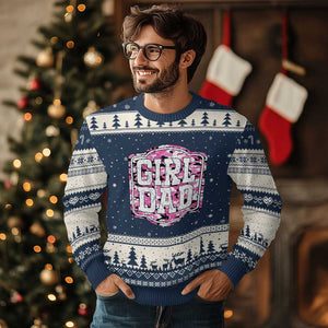 Girl Dad Ugly Christmas Sweater Pink Camo Hunting Daddy Father's Day TS11 Navy Beige Print Your Wear