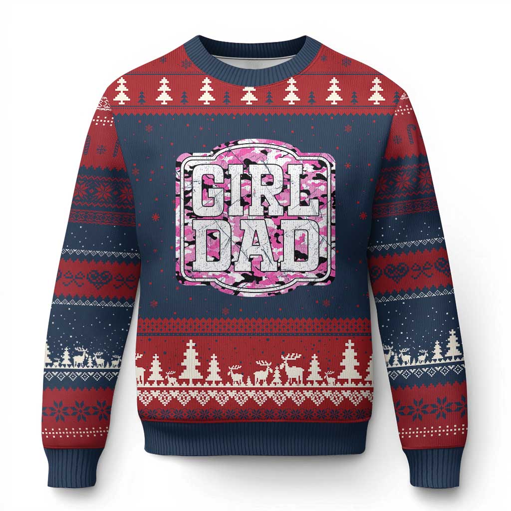 Girl Dad Ugly Christmas Sweater Pink Camo Hunting Daddy Father's Day TS11 Navy Red Print Your Wear