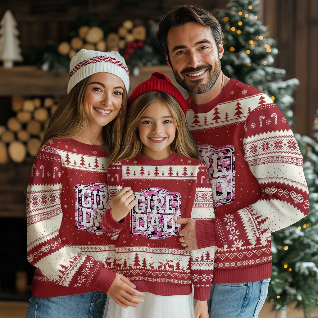 Girl Dad Ugly Christmas Sweater Pink Camo Hunting Daddy Father's Day TS11 Red Beige Print Your Wear