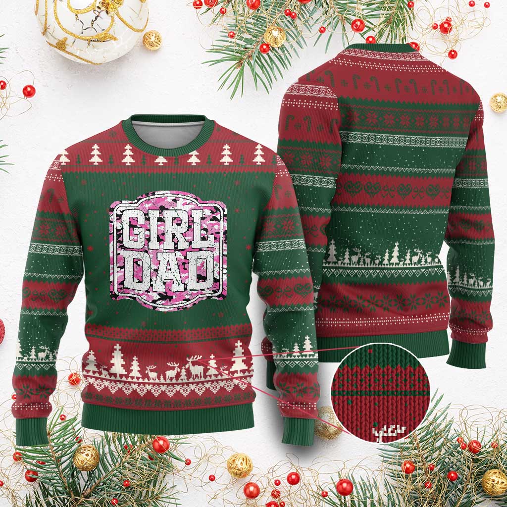 Girl Dad Ugly Christmas Sweater Pink Camo Hunting Daddy Father's Day TS11 Red Green Print Your Wear