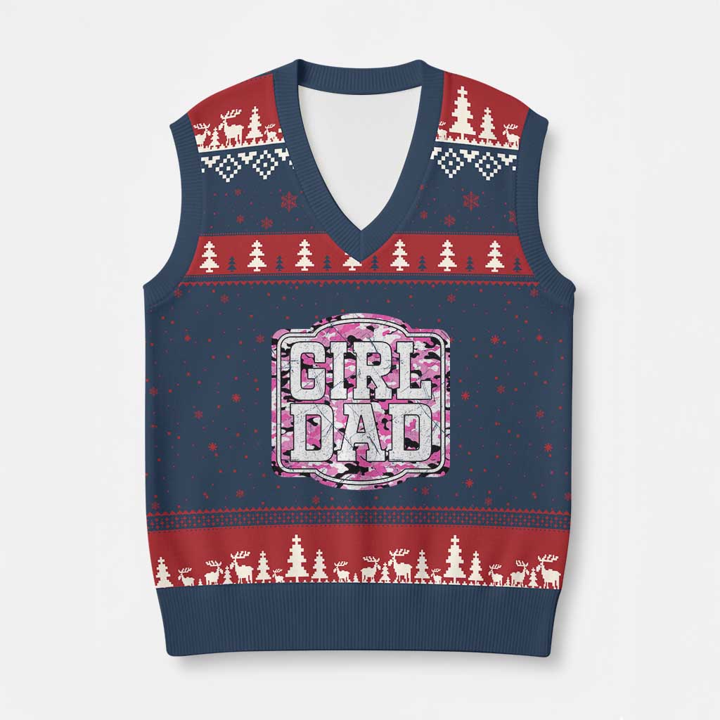 Girl Dad V-Neck Knit Sweater Vest Pink Camo Hunting Daddy Father's Day TS11 Navy Red Print Your Wear