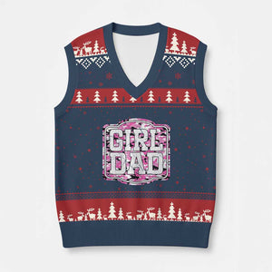 Girl Dad V-Neck Knit Sweater Vest Pink Camo Hunting Daddy Father's Day TS11 Navy Red Print Your Wear