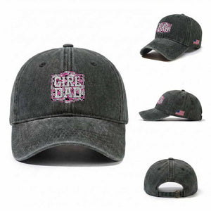 Girl Dad Washed Cotton Baseball Cap Pink Camo Hunting Daddy Father's Day TS11 Washed Cap Universal Fit Dark Green Print Your Wear