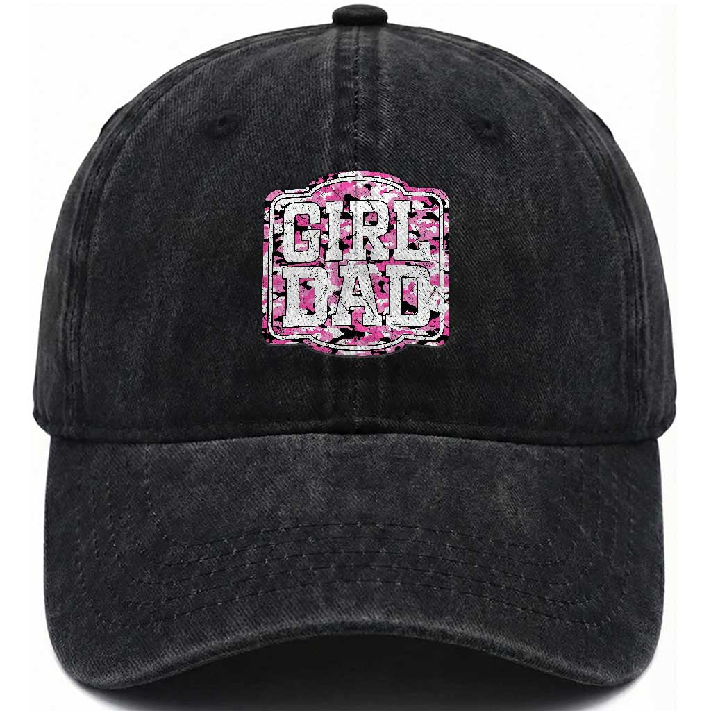 Girl Dad Washed Cotton Baseball Cap Pink Camo Hunting Daddy Father's Day TS11 Print Your Wear