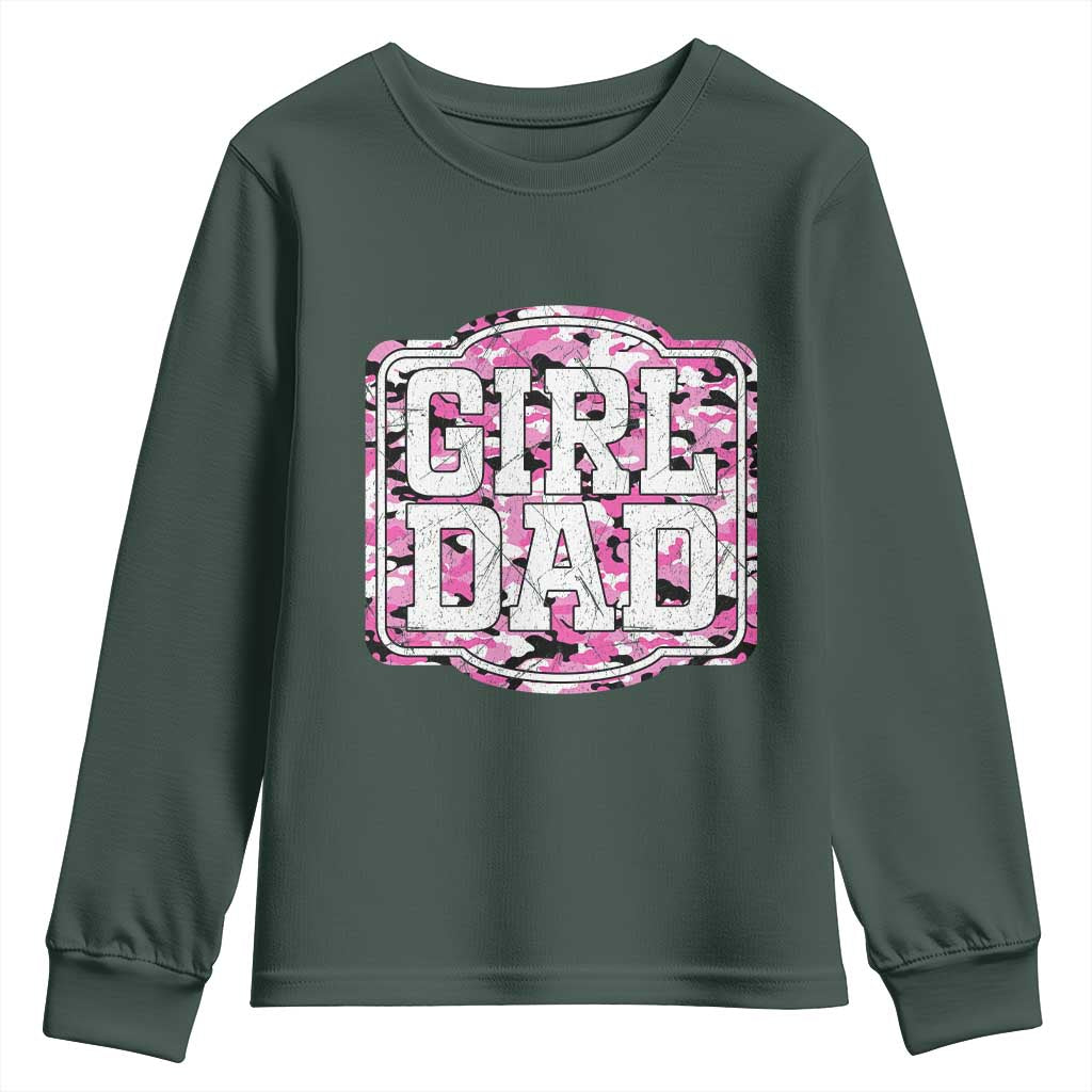Girl Dad Youth Sweatshirt Pink Camo Hunting Daddy Father's Day TS11 Dark Forest Green Print Your Wear