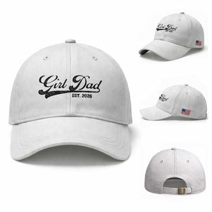 Girl Dad Est 2026 Baseball Cap Dad Of Girl 2026 Baby Announcement TS11 Baseball Cap Universal Fit White Print Your Wear