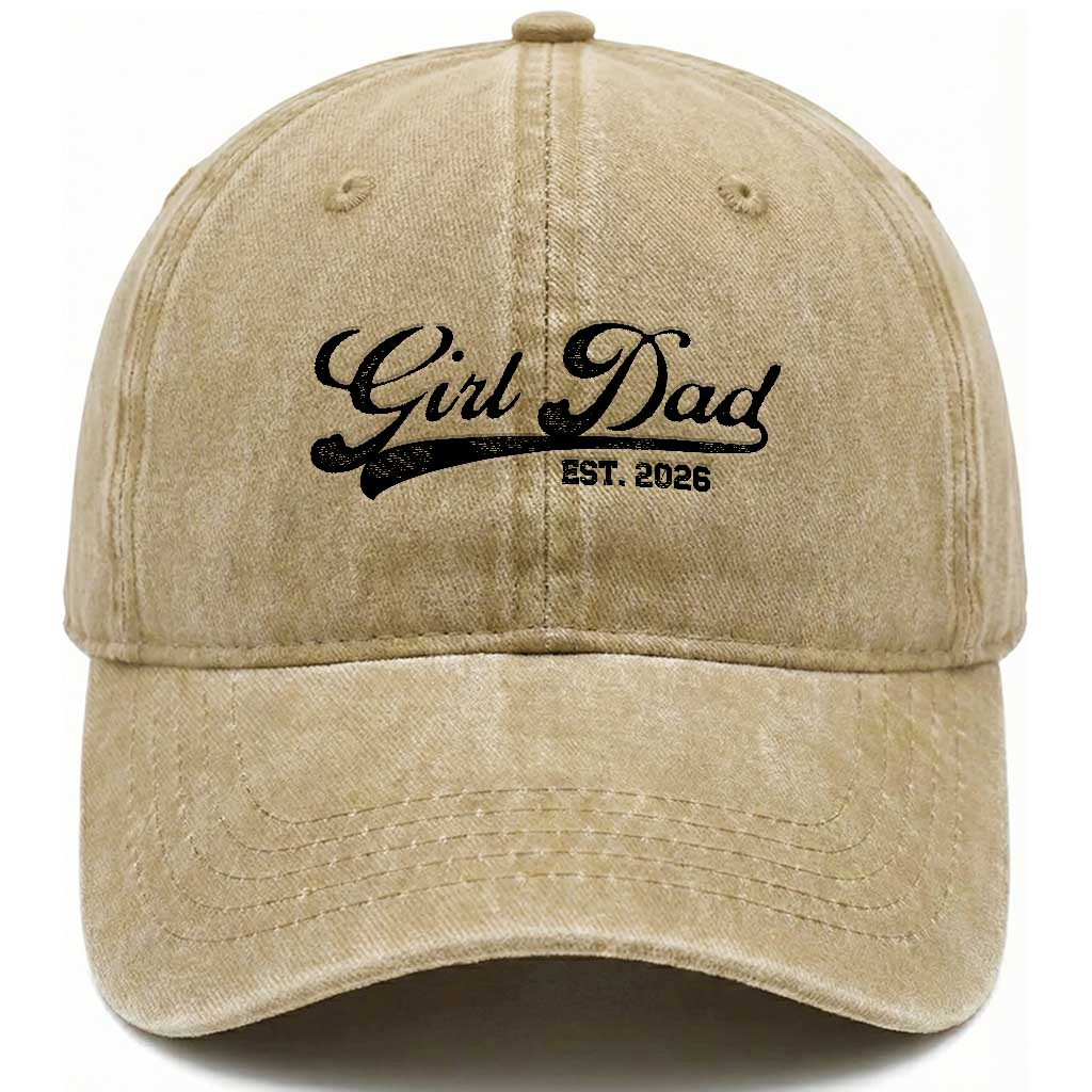 Girl Dad Est 2026 Washed Cotton Baseball Cap Dad Of Girl 2026 Baby Announcement TS11 Print Your Wear