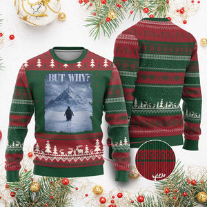 Nihilist Penguin But Why Ugly Christmas Sweater Snow Mountains Motivational Penguin Meme TS11 Red Green Print Your Wear