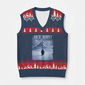Nihilist Penguin But Why V-Neck Knit Sweater Vest Snow Mountains Motivational Penguin Meme TS11 Navy Red Print Your Wear
