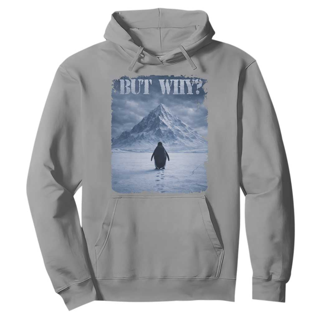 Nihilist Penguin But Why Hoodie Snow Mountains Motivational Penguin Meme TS11 Sport Gray Print Your Wear