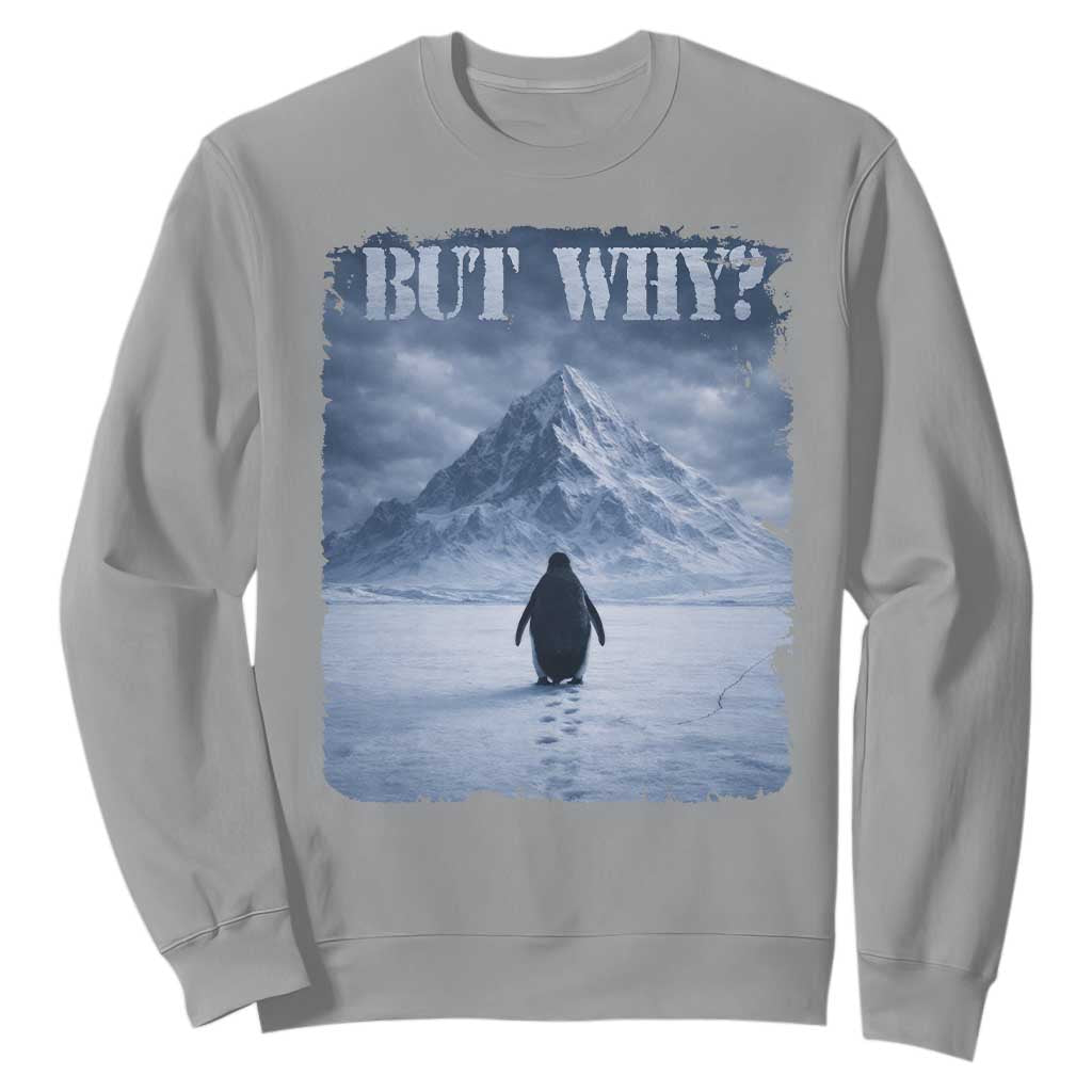 Nihilist Penguin But Why Sweatshirt Snow Mountains Motivational Penguin Meme TS11 Sport Gray Print Your Wear