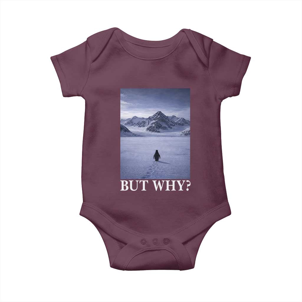 Nihilist Penguin But Why Baby Onesie Lone Penguin Walking Toward Mountain Meme TS11 Maroon Print Your Wear