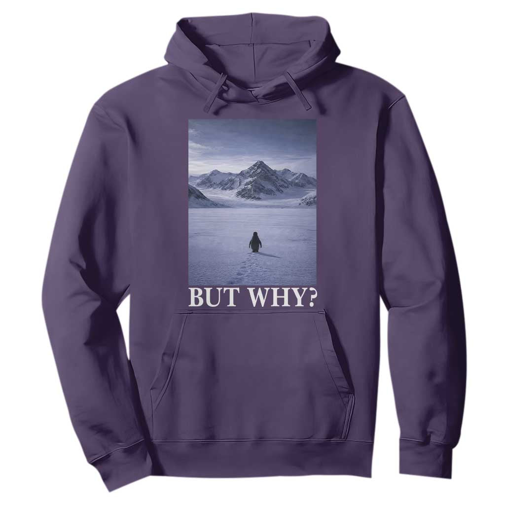 Nihilist Penguin But Why Hoodie Lone Penguin Walking Toward Mountain Meme TS11 Purple Print Your Wear