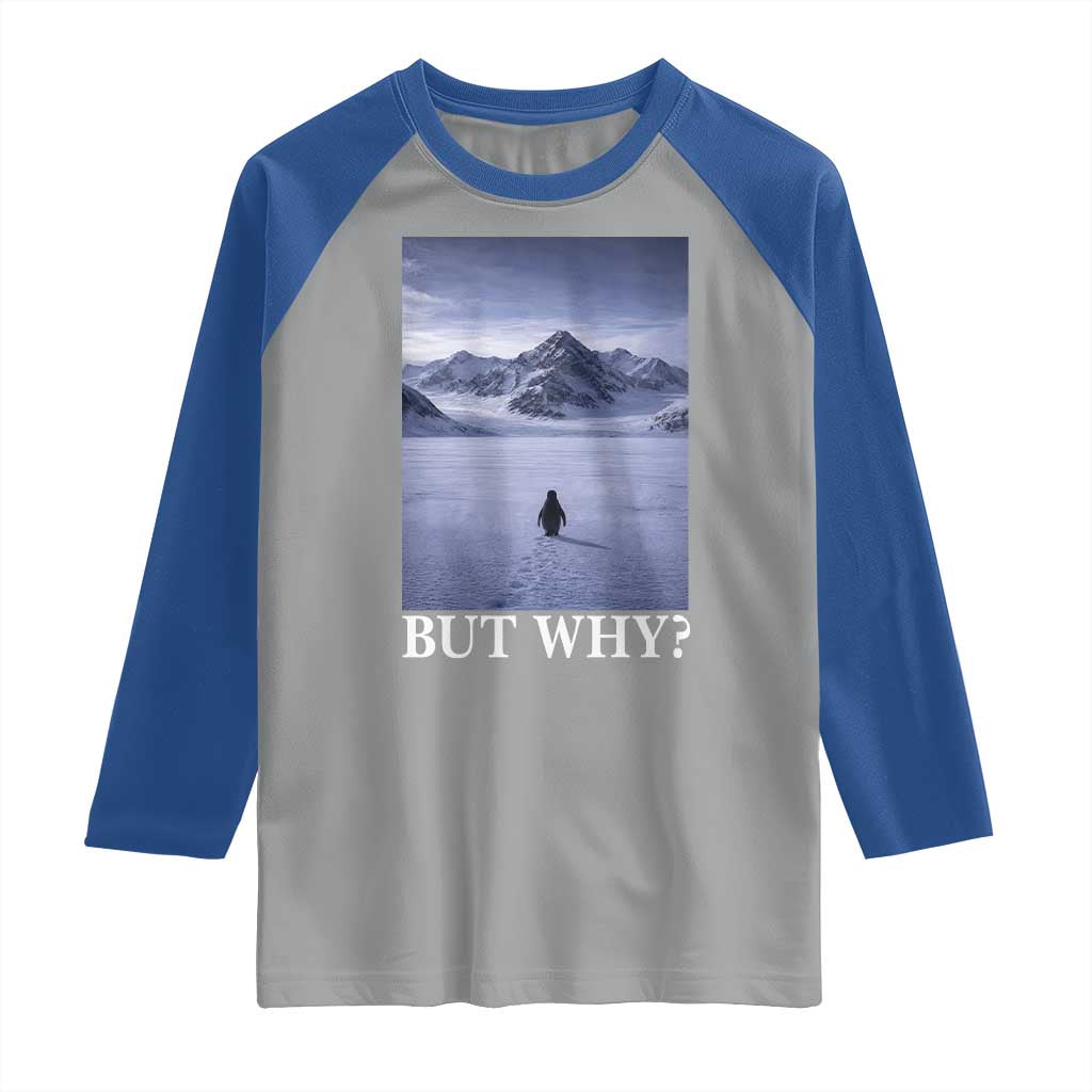 Nihilist Penguin But Why Raglan Shirt Lone Penguin Walking Toward Mountain Meme TS11 Sport Gray Royal Print Your Wear