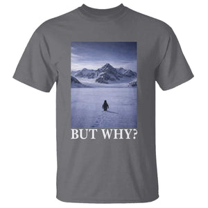 Nihilist Penguin But Why T Shirt Lone Penguin Walking Toward Mountain Meme TS11 Charcoal Print Your Wear