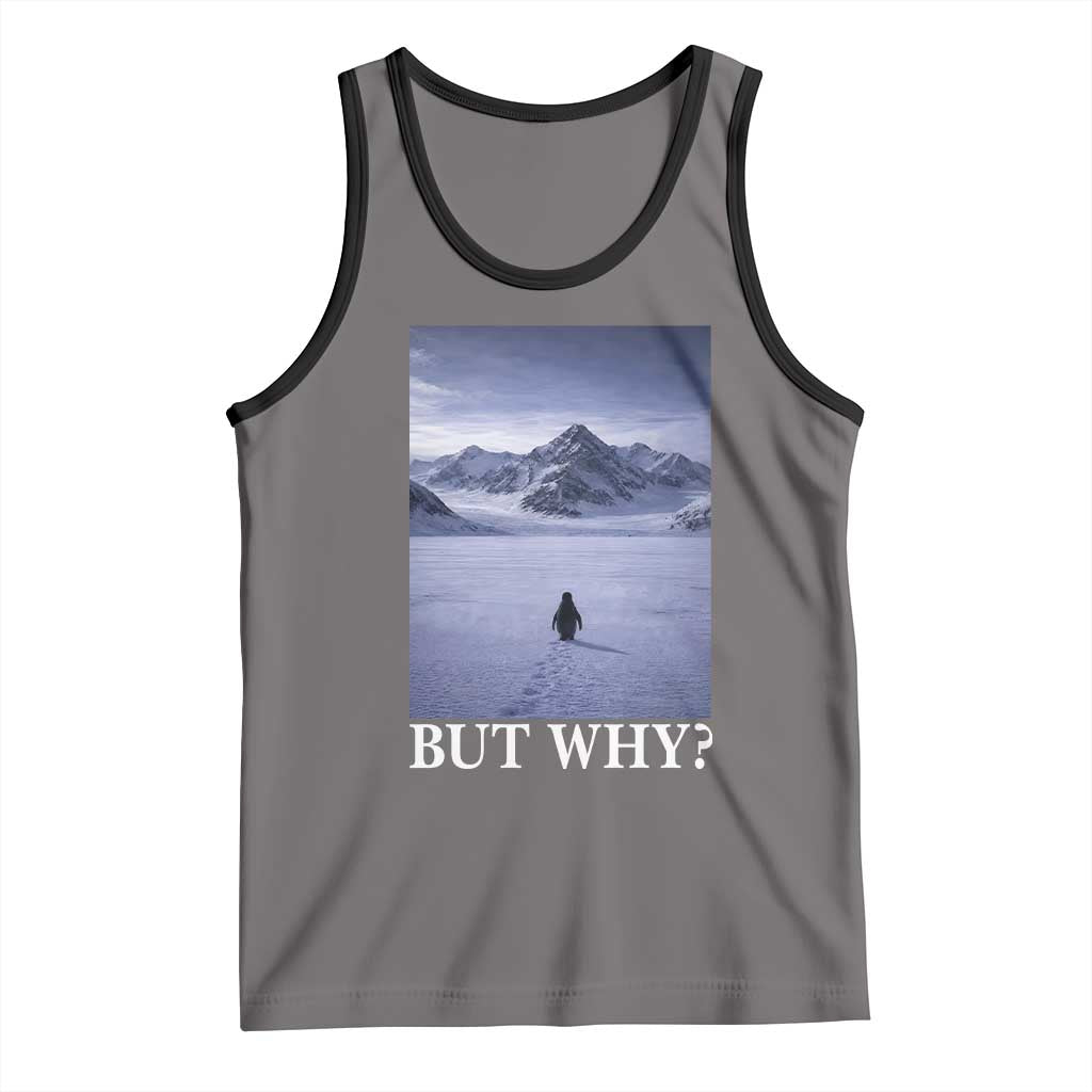 Nihilist Penguin But Why Tank Top Lone Penguin Walking Toward Mountain Meme TS11 Deep Heather Black Print Your Wear