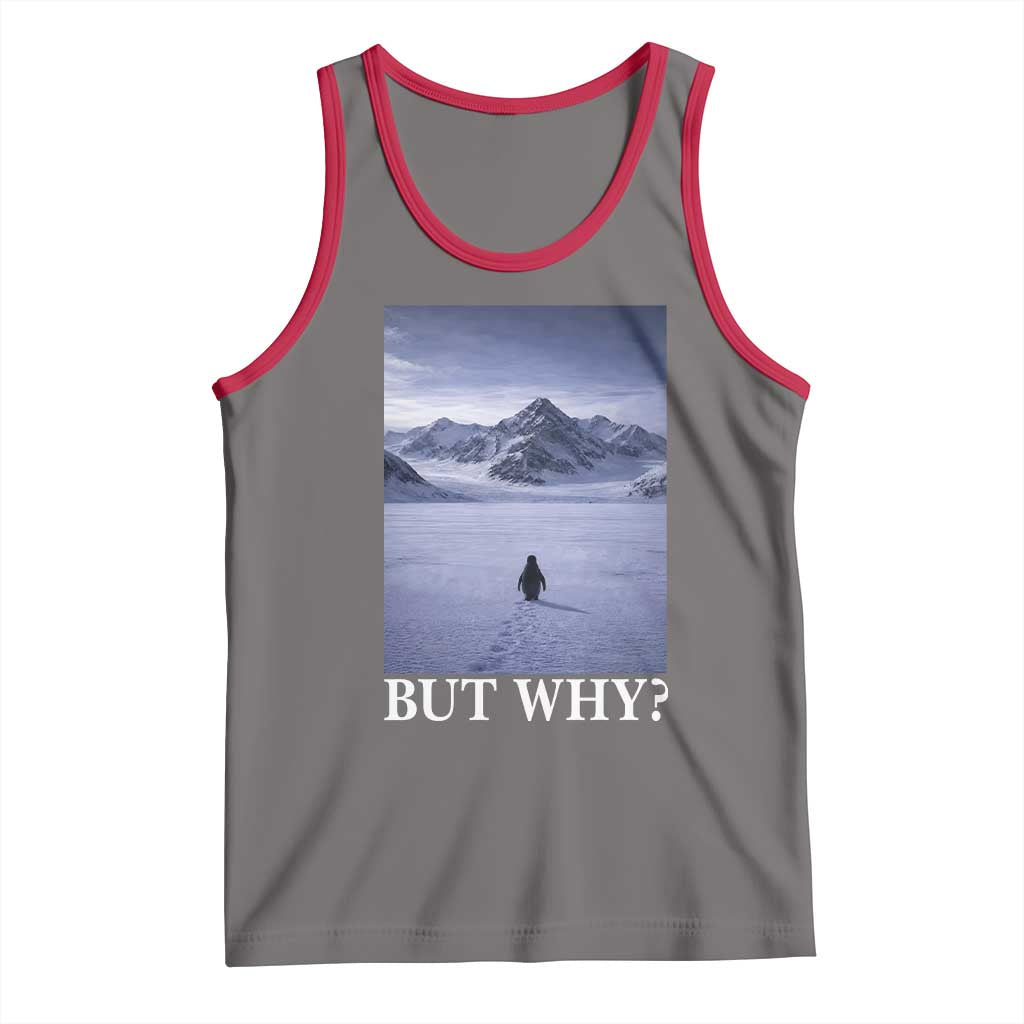 Nihilist Penguin But Why Tank Top Lone Penguin Walking Toward Mountain Meme TS11 Deep Heather Red Print Your Wear