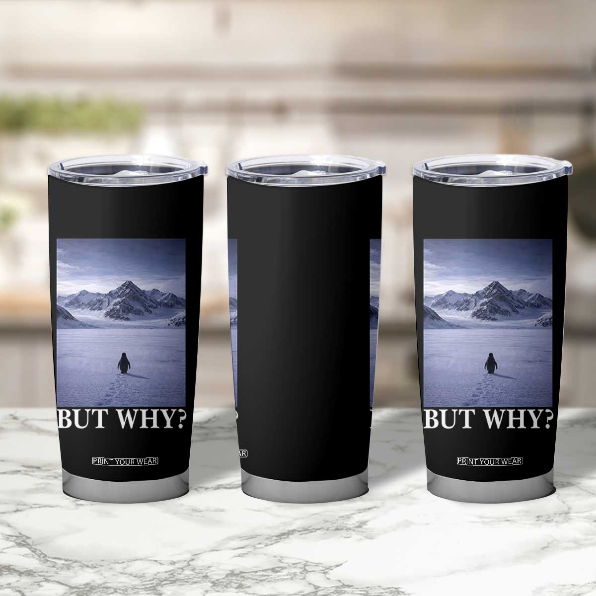 Nihilist Penguin But Why Tumbler Cup Lone Penguin Walking Toward Mountain Meme TS11 Print Your Wear