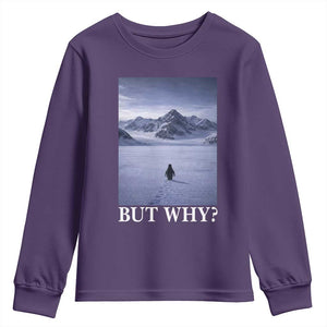 Nihilist Penguin But Why Youth Sweatshirt Lone Penguin Walking Toward Mountain Meme TS11 Purple Print Your Wear