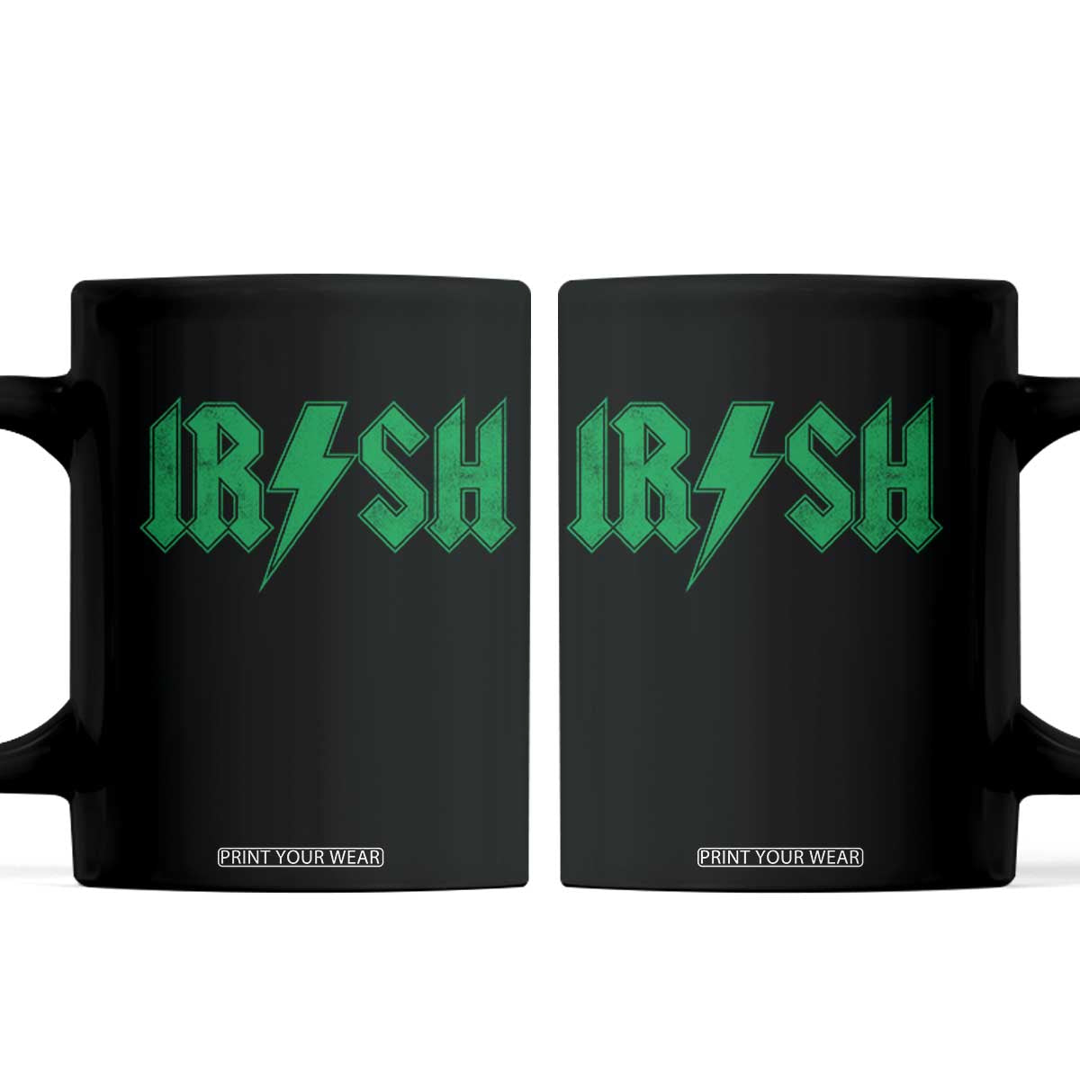 Funny Irish Rocker St Patrickss Day Lightning Bolt Rock and Roll Coffee Mug TS11 Black Print Your Wear