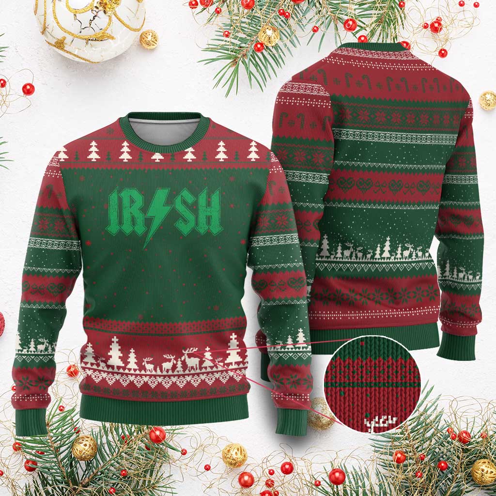 Funny Irish Rocker St Patrickss Day Lightning Bolt Rock and Roll Ugly Christmas Sweater TS11 Red Green Print Your Wear
