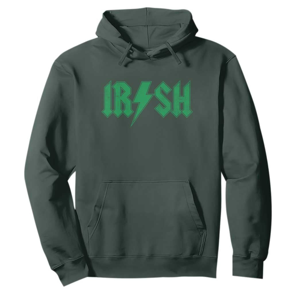 Funny Irish Rocker St Patrickss Day Lightning Bolt Rock and Roll Hoodie TS11 Dark Forest Green Print Your Wear