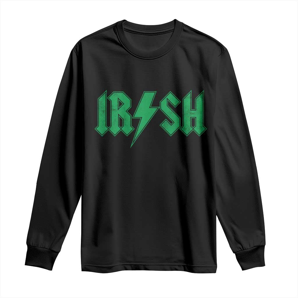 Funny Irish Rocker St Patrickss Day Lightning Bolt Rock and Roll Long Sleeve Shirt TS11 Black Print Your Wear