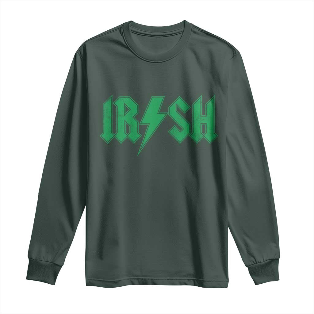 Funny Irish Rocker St Patrickss Day Lightning Bolt Rock and Roll Long Sleeve Shirt TS11 Dark Forest Green Print Your Wear